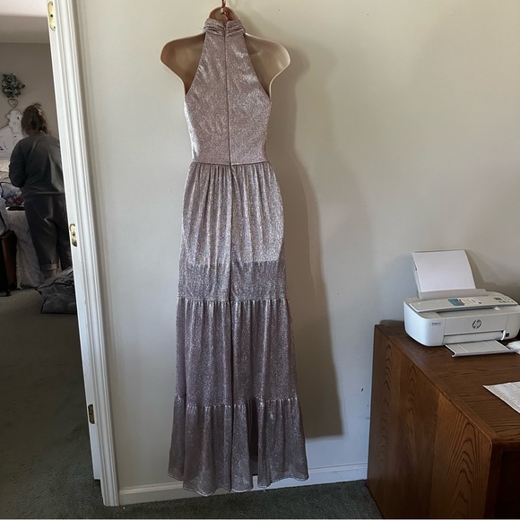 AQUA METALLIC MOCK NECK EVENING DRESS (AAAA) - Picture 8 of 8